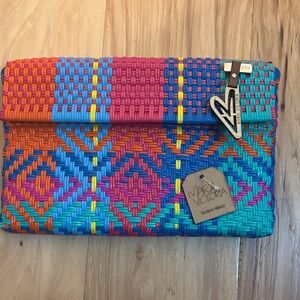 Mary Victoria Multicolor Woven Clutch - Bright Blue, Pink & Orange